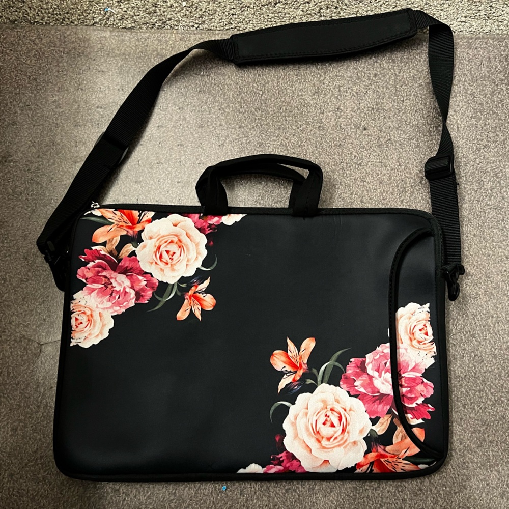 Floral Black Laptop Shoulder Bag